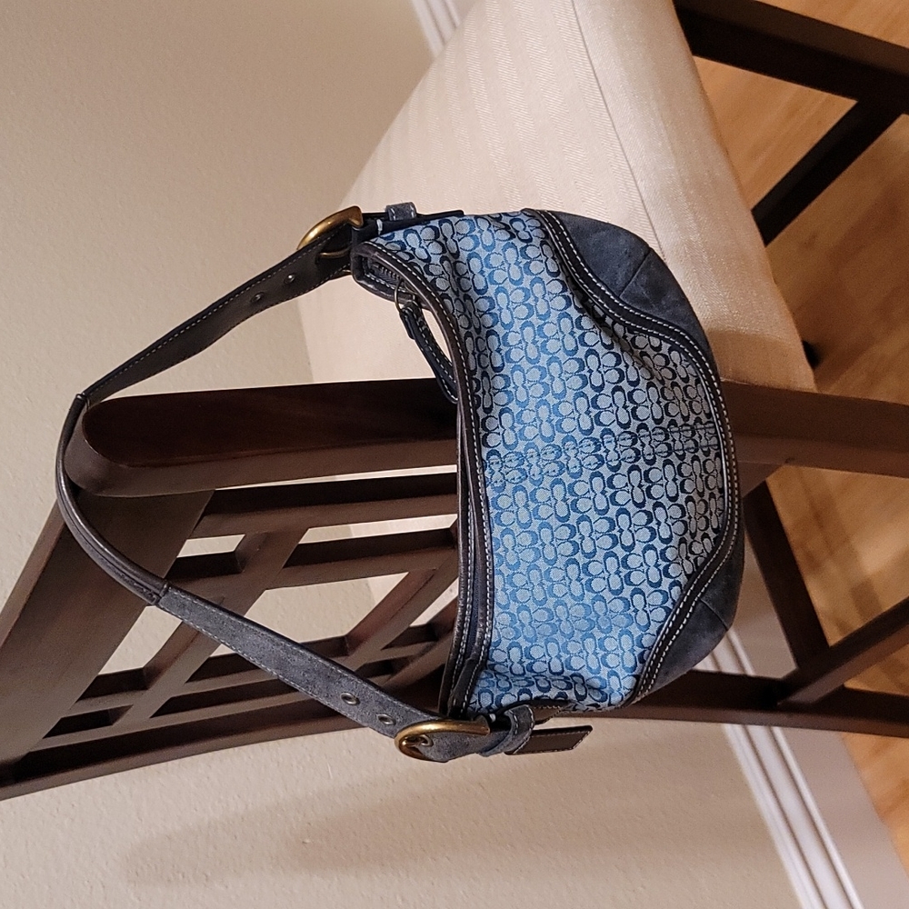 Coach Blue Monogrammed Signature Textile Hobo Bag